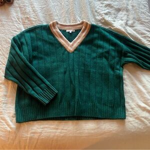 Madewell V-Neck Preppy Emerald Cropped Sweater